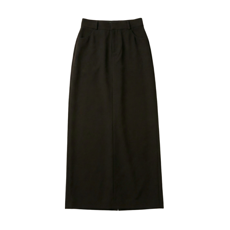 Emma Wool Silk Black Maxi Skirt