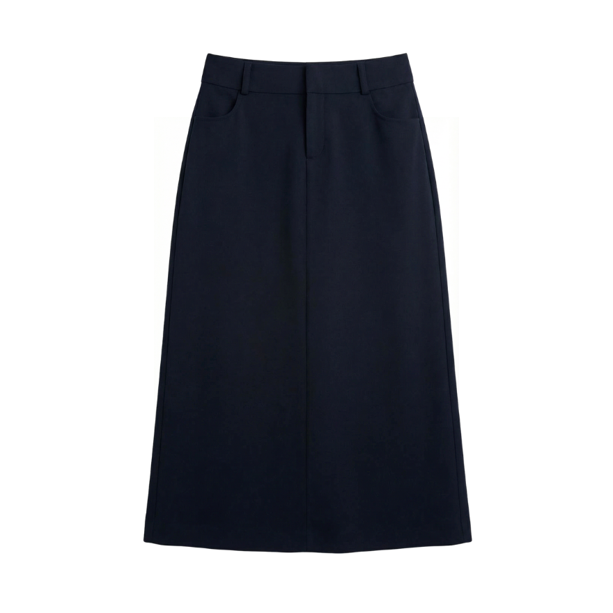 Emma Wool Silk Navy Maxi Skirt