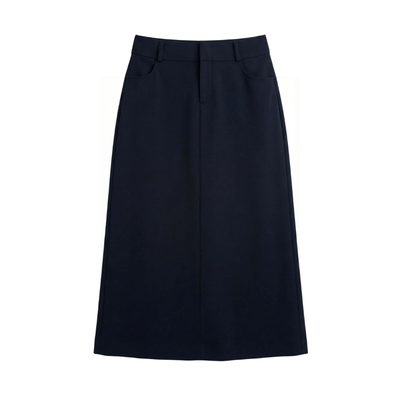 Emma Wool Silk Navy Maxi Skirt