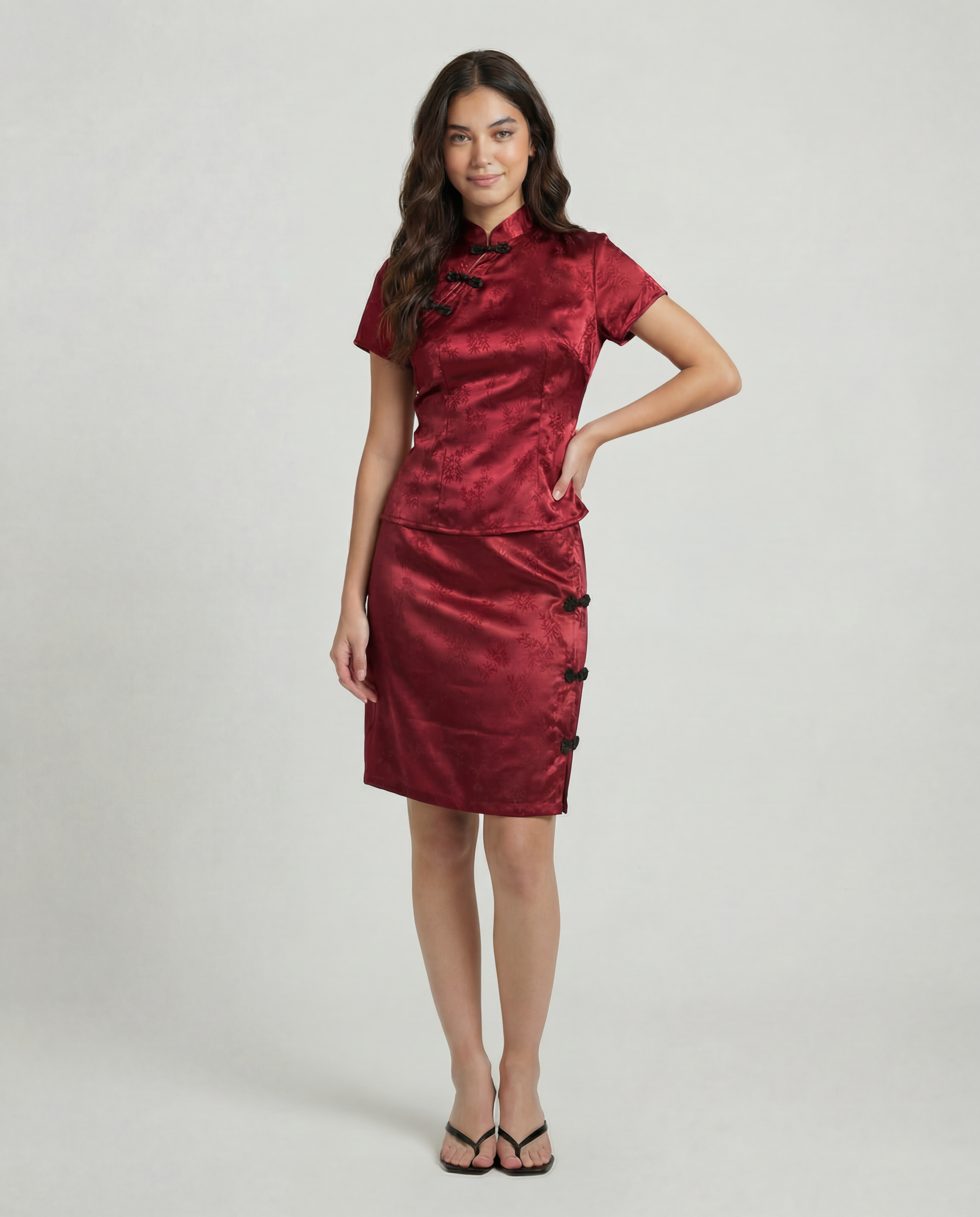 Crimson Red Bamboo Mandarin Collar Top