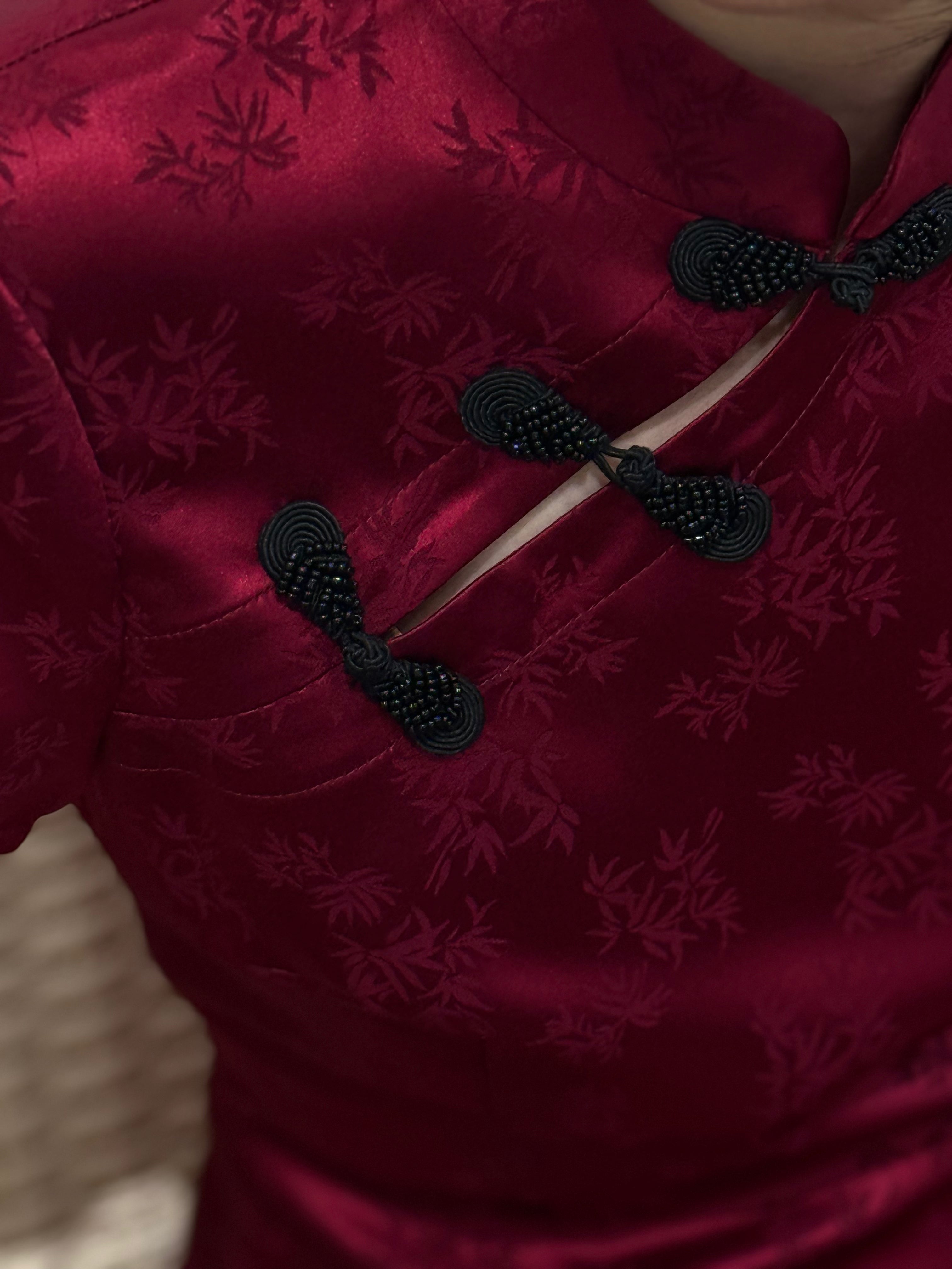 Crimson Red Bamboo Mandarin Collar Top