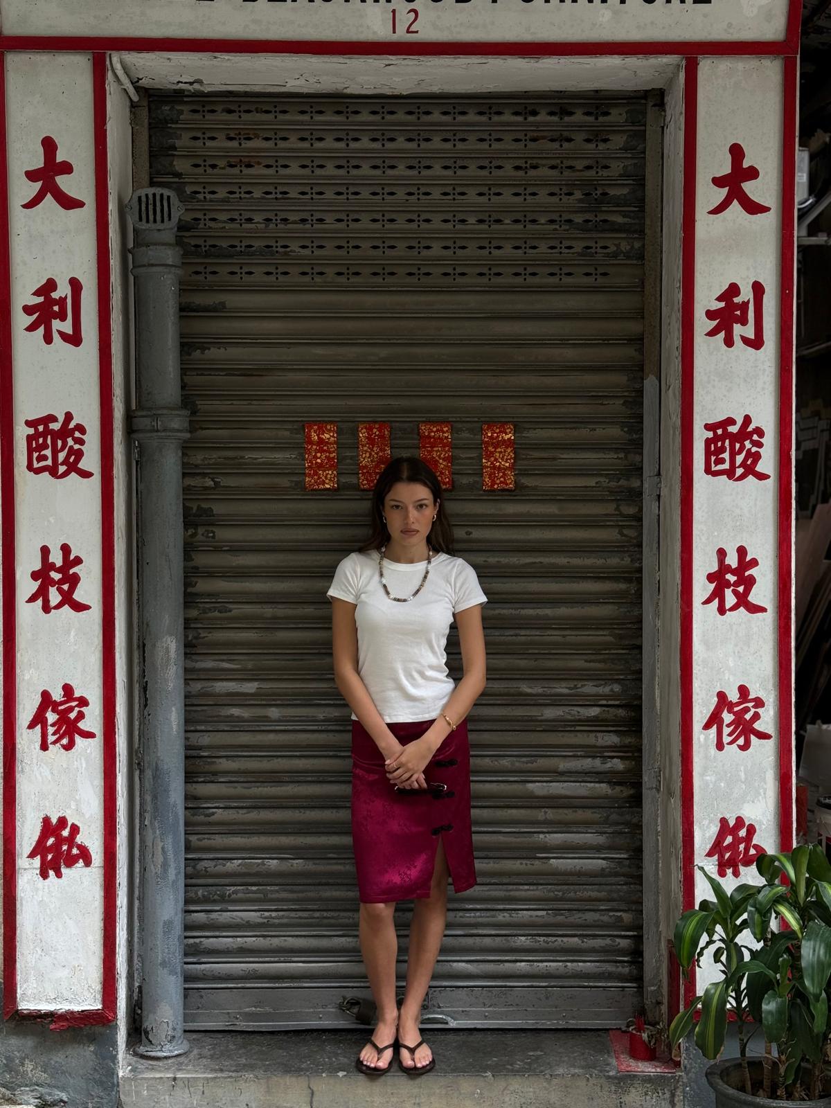 Crimson Red Bamboo Midi Skirt