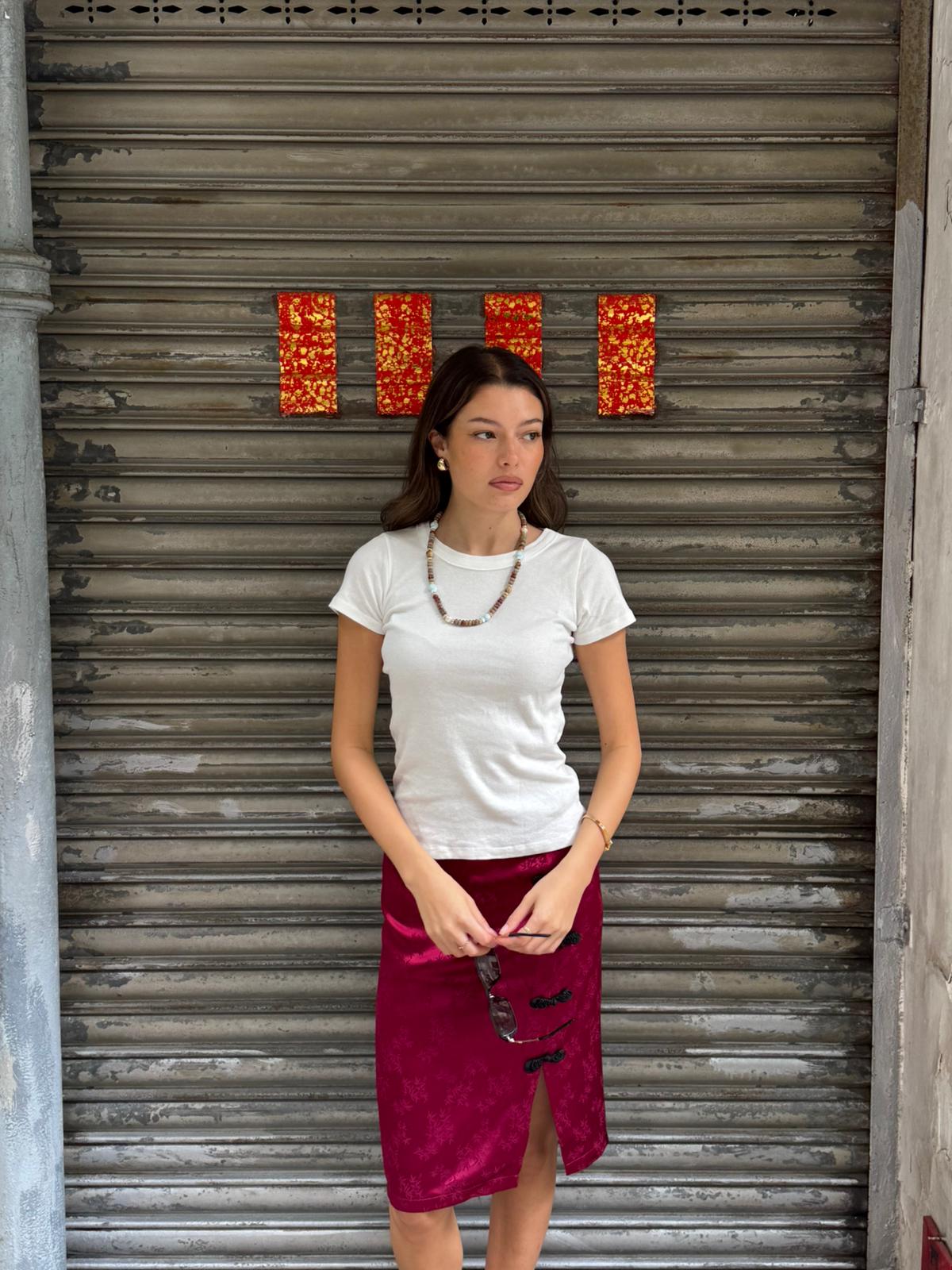 Crimson Red Bamboo Midi Skirt