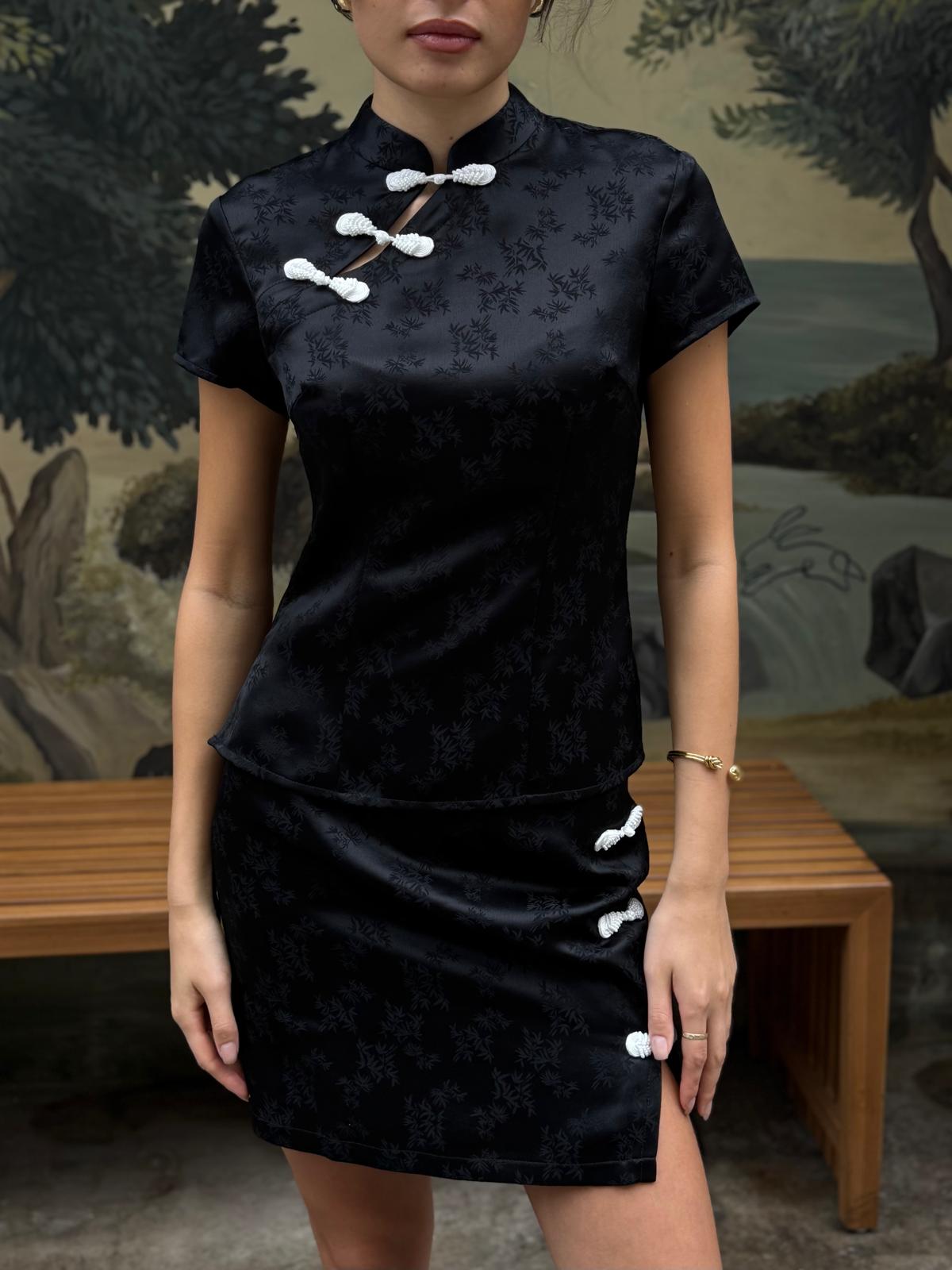 Black Bamboo Mandarin Collar Top