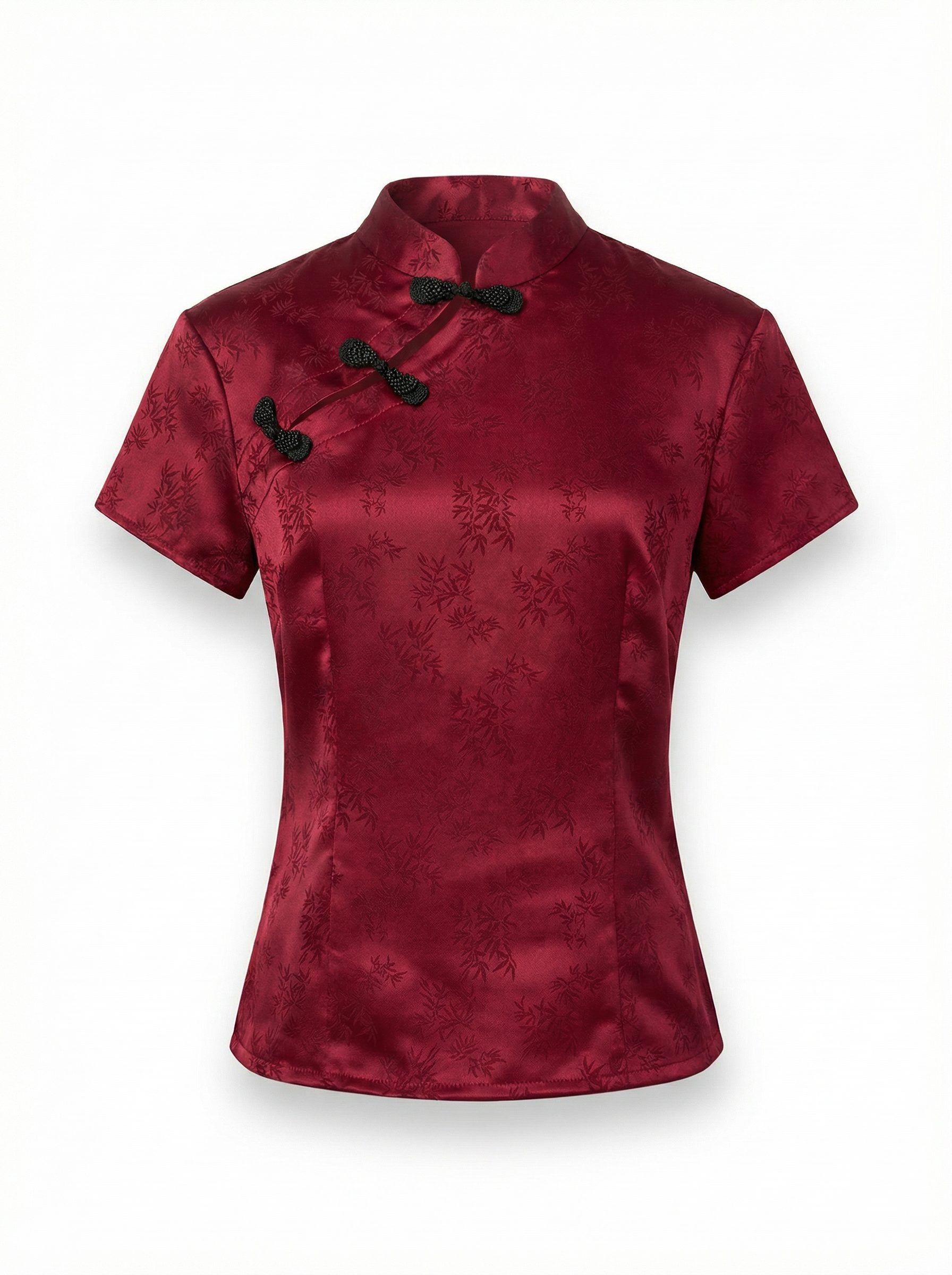 Crimson Red Bamboo Mandarin Collar Top