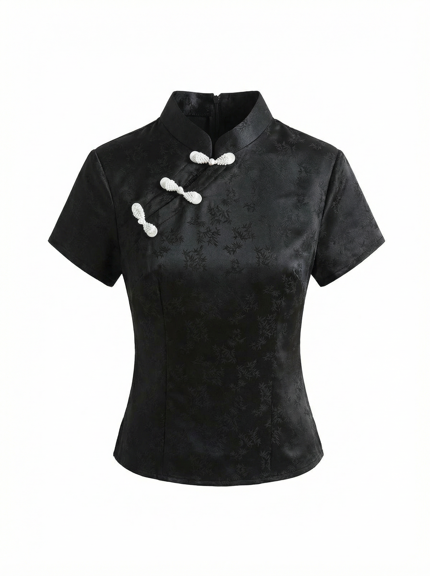Black Bamboo Mandarin Collar Top